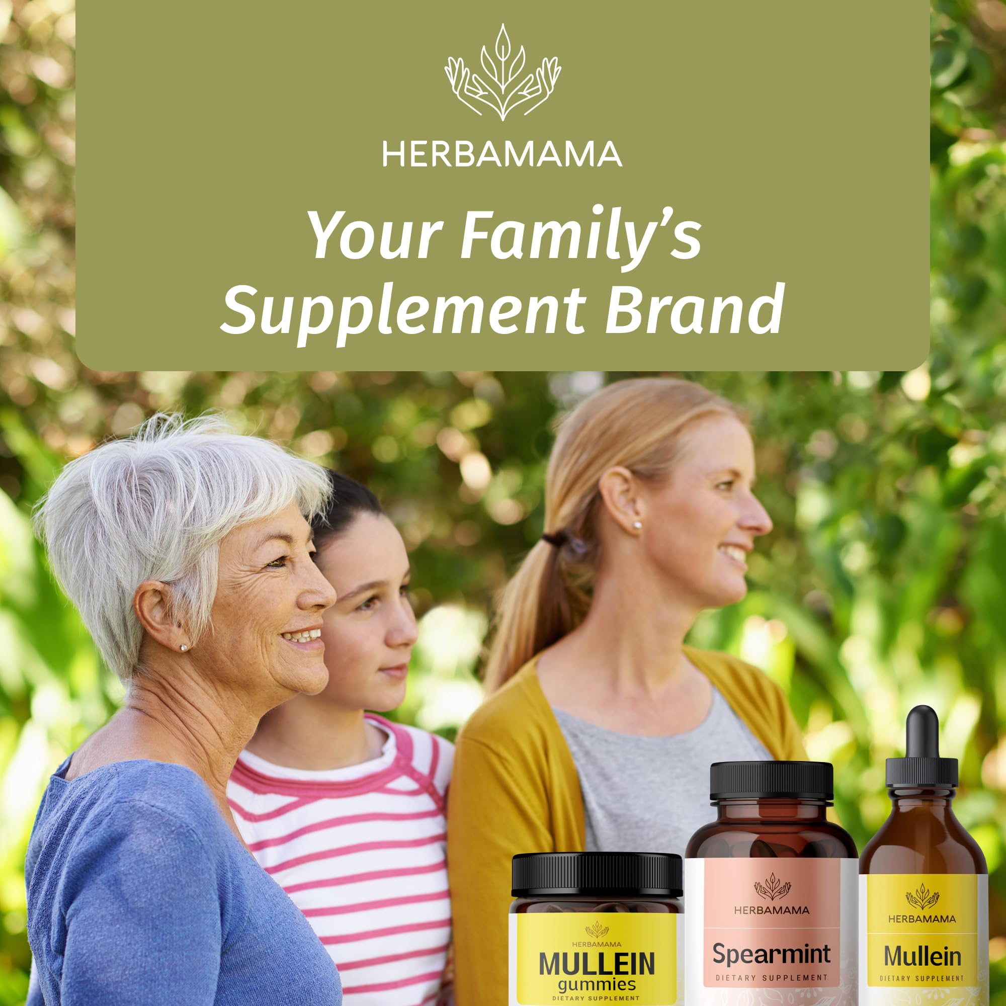 HERBAMAMA Spearmint Capsules bottle outdoors, lifestyle-friendly wellness option.