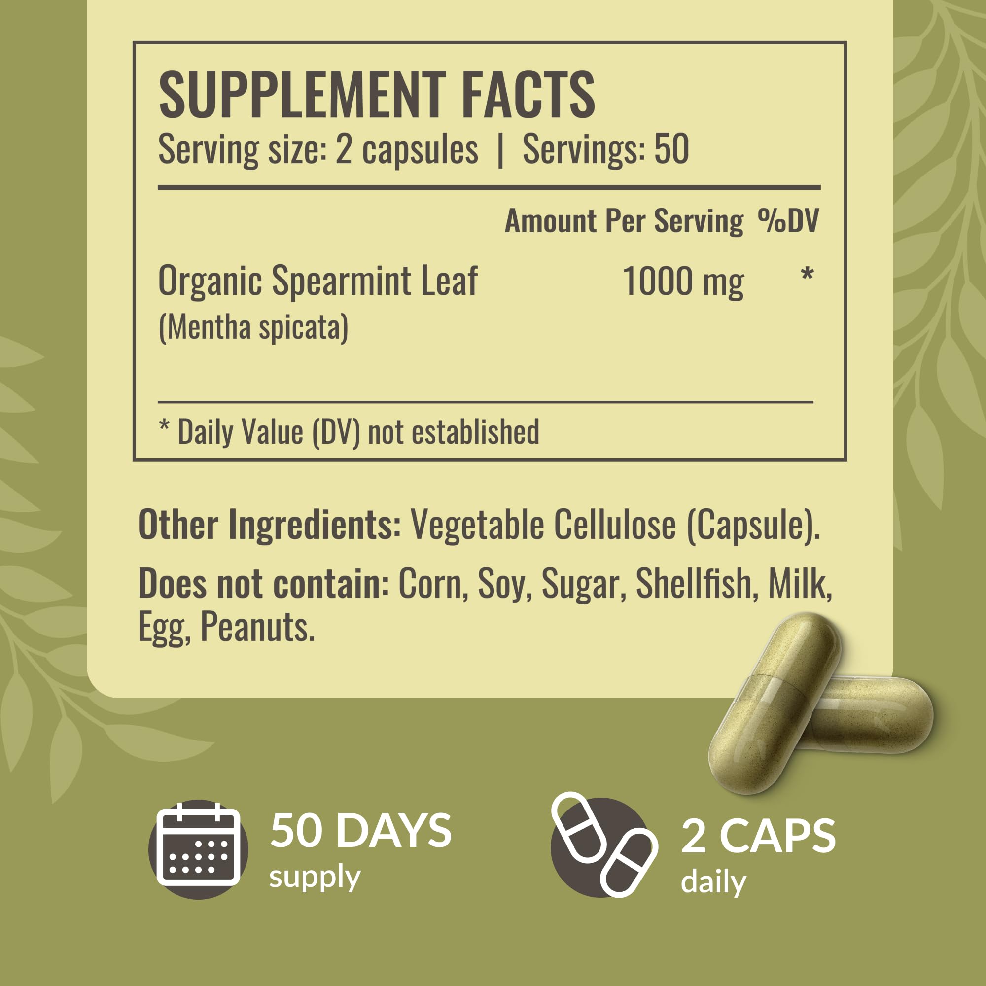 HERBAMAMA Spearmint Leaf Capsules being poured into water for easy daily use.