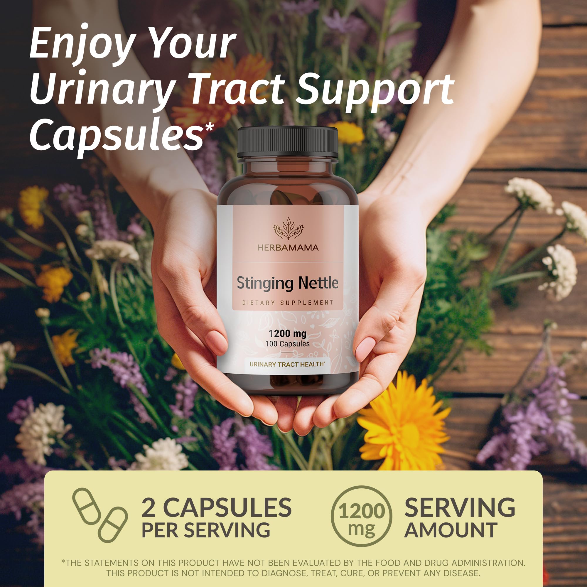 Herbamama stinging nettle capsules pour shot highlights easy daily dosing for kidney health.