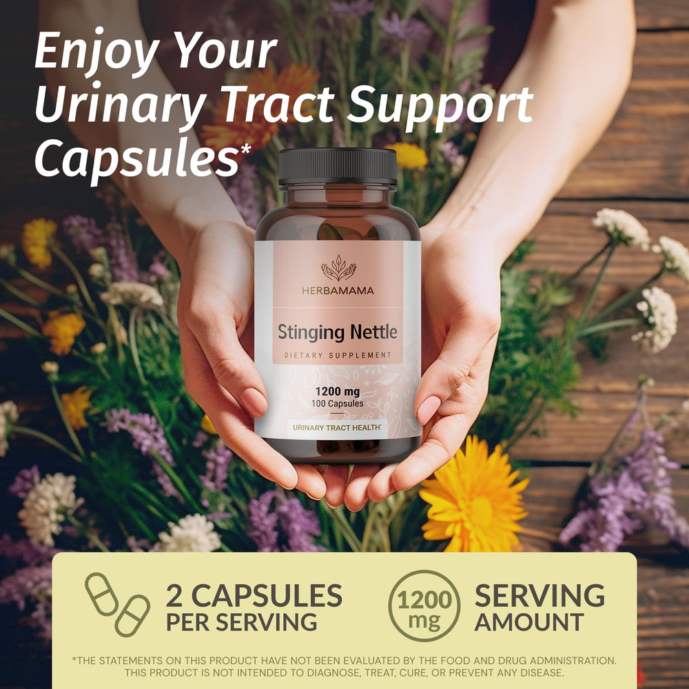 Herbamama stinging nettle capsules pour shot highlights easy daily dosing for kidney health.