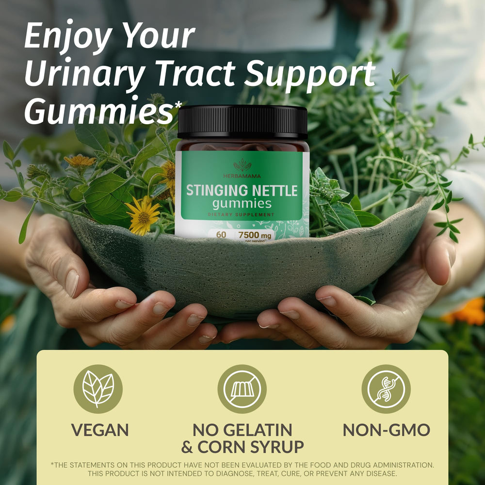 HERBAMAMA nettle gummies close-up shows soft texture ideal for easy chewing.