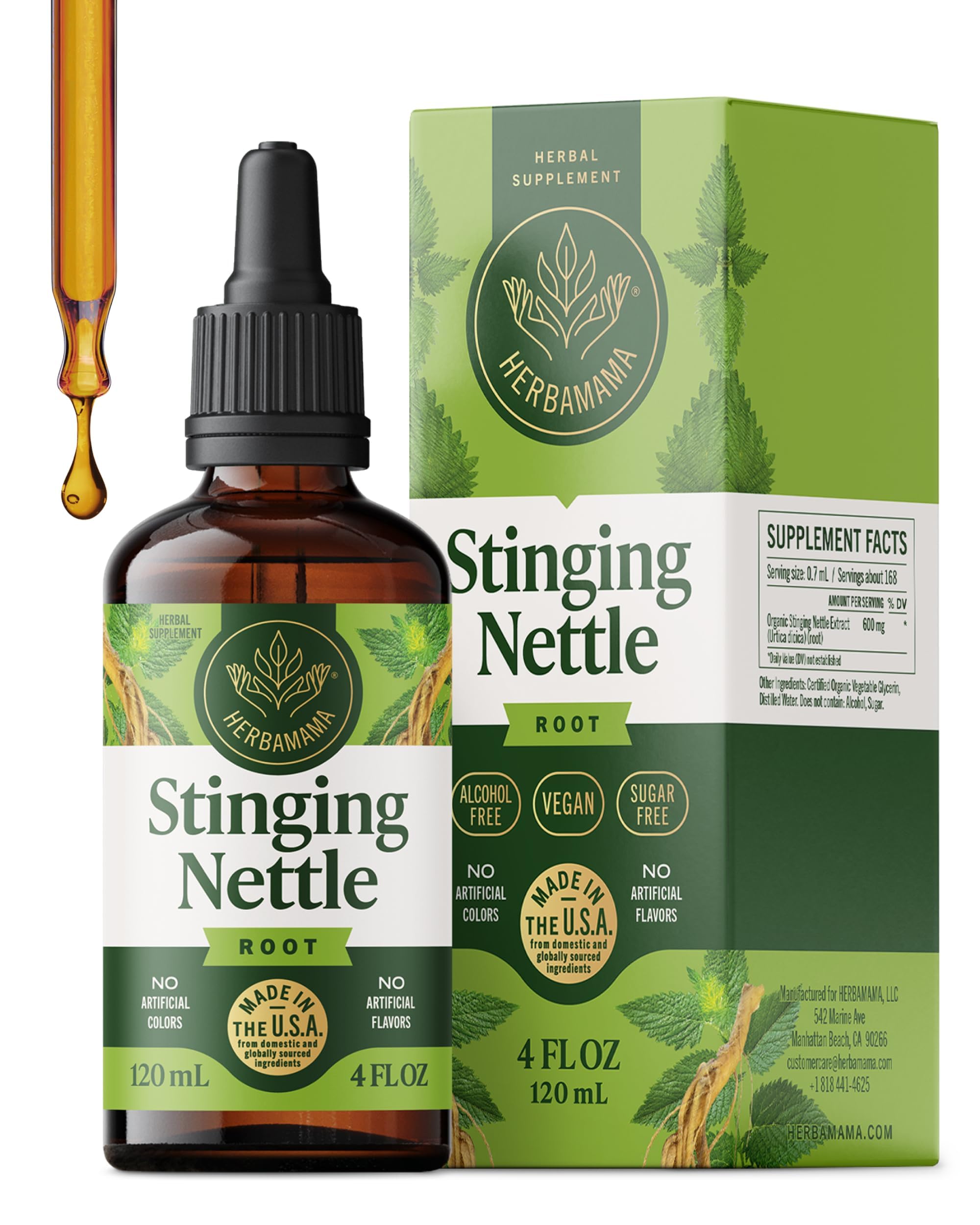 HERBAMAMA Stinging Nettle Tincture bottle with pour for easy urinary support