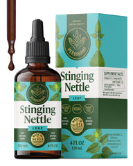HERBAMAMA Stinging Nettle Tincture bottle highlights vegan urinary support for daily wellness.