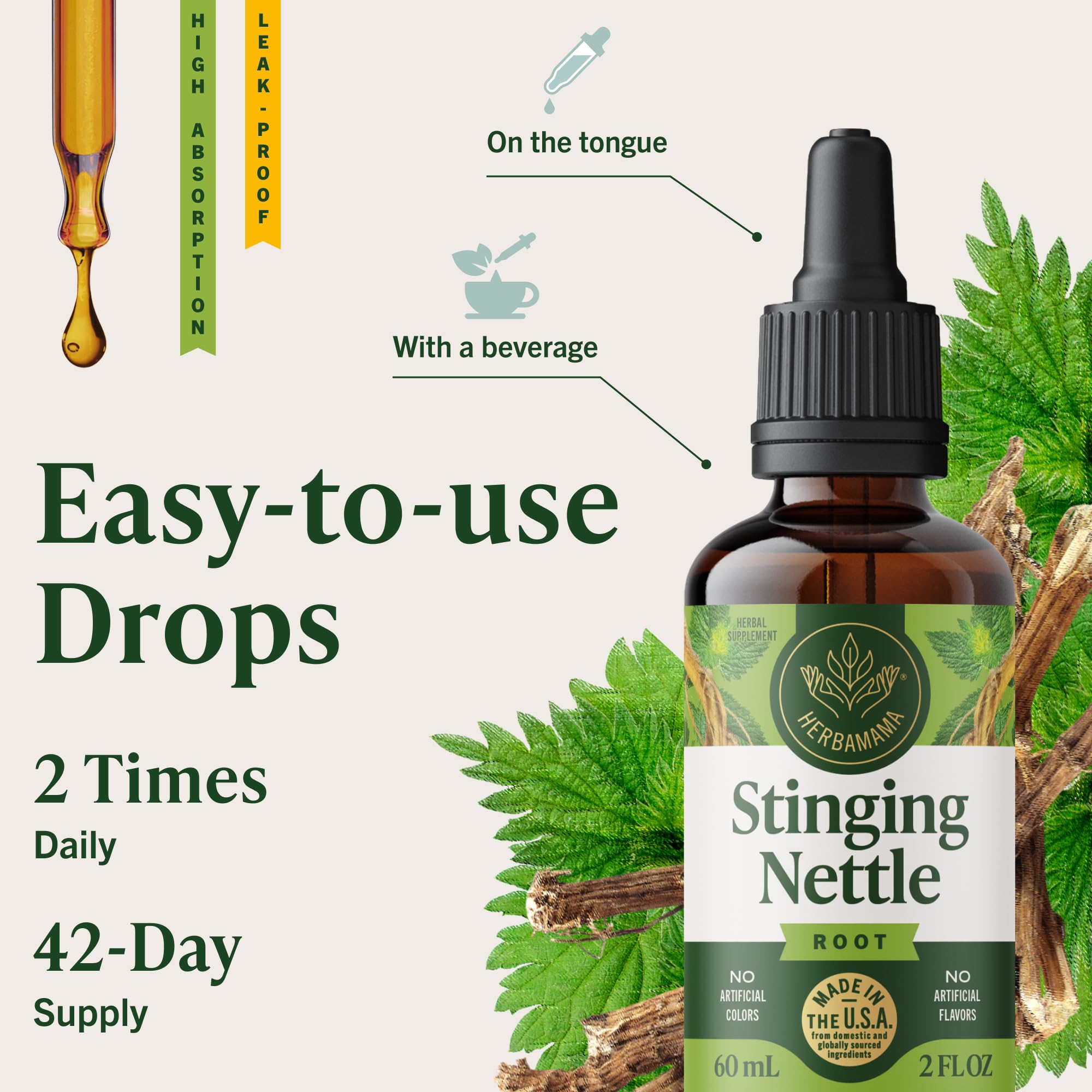 HERBAMAMA label detail reveals the simple three-ingredient nettle formula.