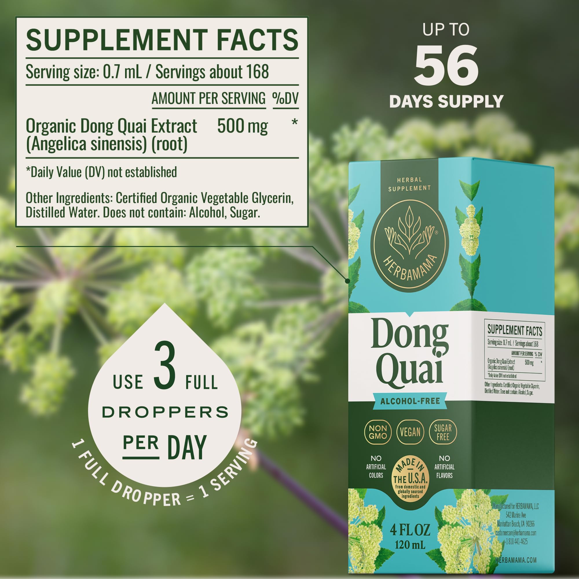 Herbamama three-ingredient formula highlights simple, vegan tincture.