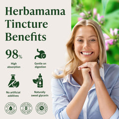 HERBAMAMA tincture drops added to a glass surface showing quick absorption and smooth taste.