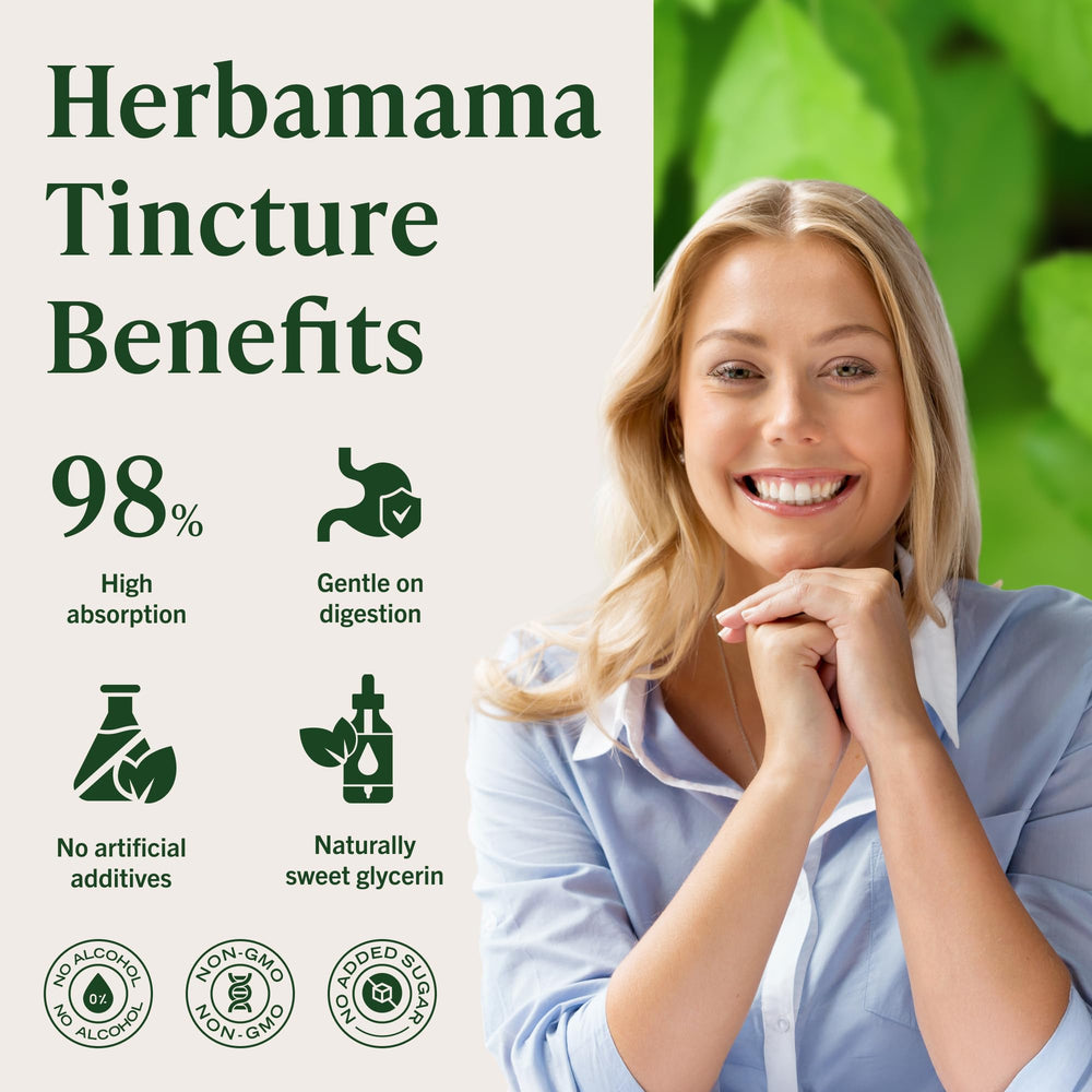 HERBAMAMA tincture liquid being added to water to show fast absorption.