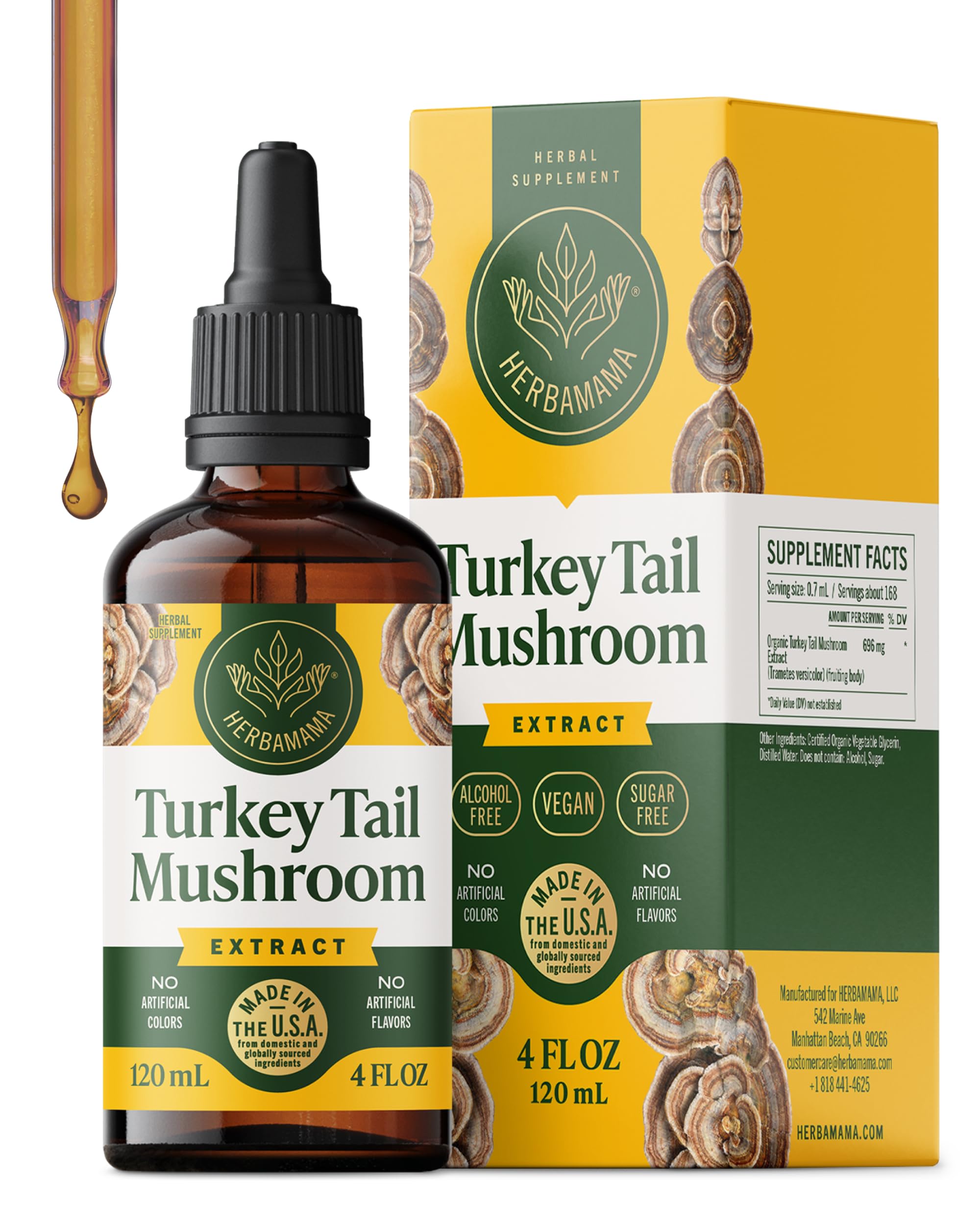 HERBAMAMA Turkey Tail tincture bottle on a clean surface for vegan immune support