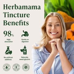 HERBAMAMA Turmeric Drops poured into water, convenient three-times-daily use.