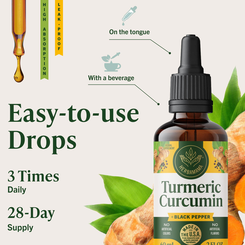 HERBAMAMA Turmeric Drops vegan glycerin base, gluten-free and non-GMO.