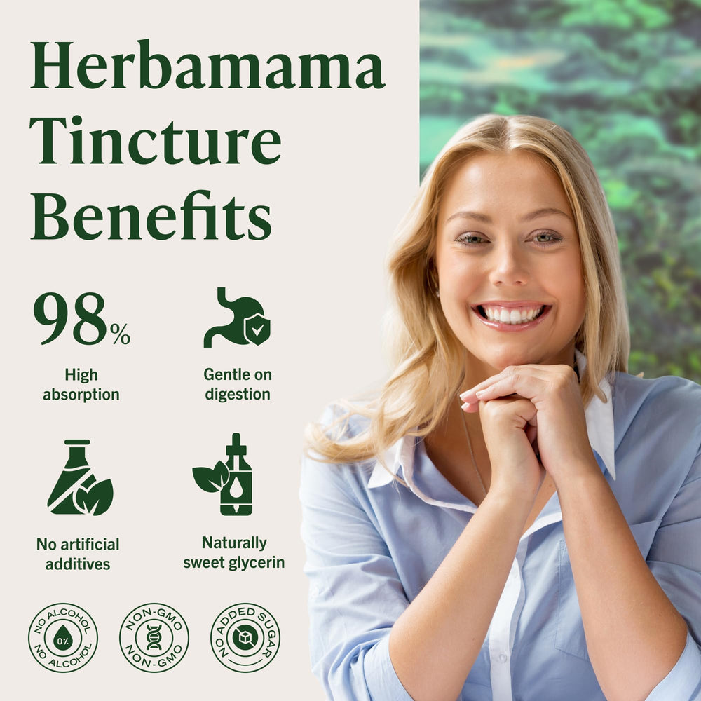 HERBAMAMA vegan, alcohol-free tincture with natural plant-based ingredients.
