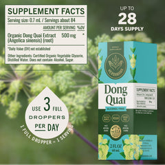 HERBAMAMA vegan non-GMO dong quai drops on glass bottle show alcohol-free formula.