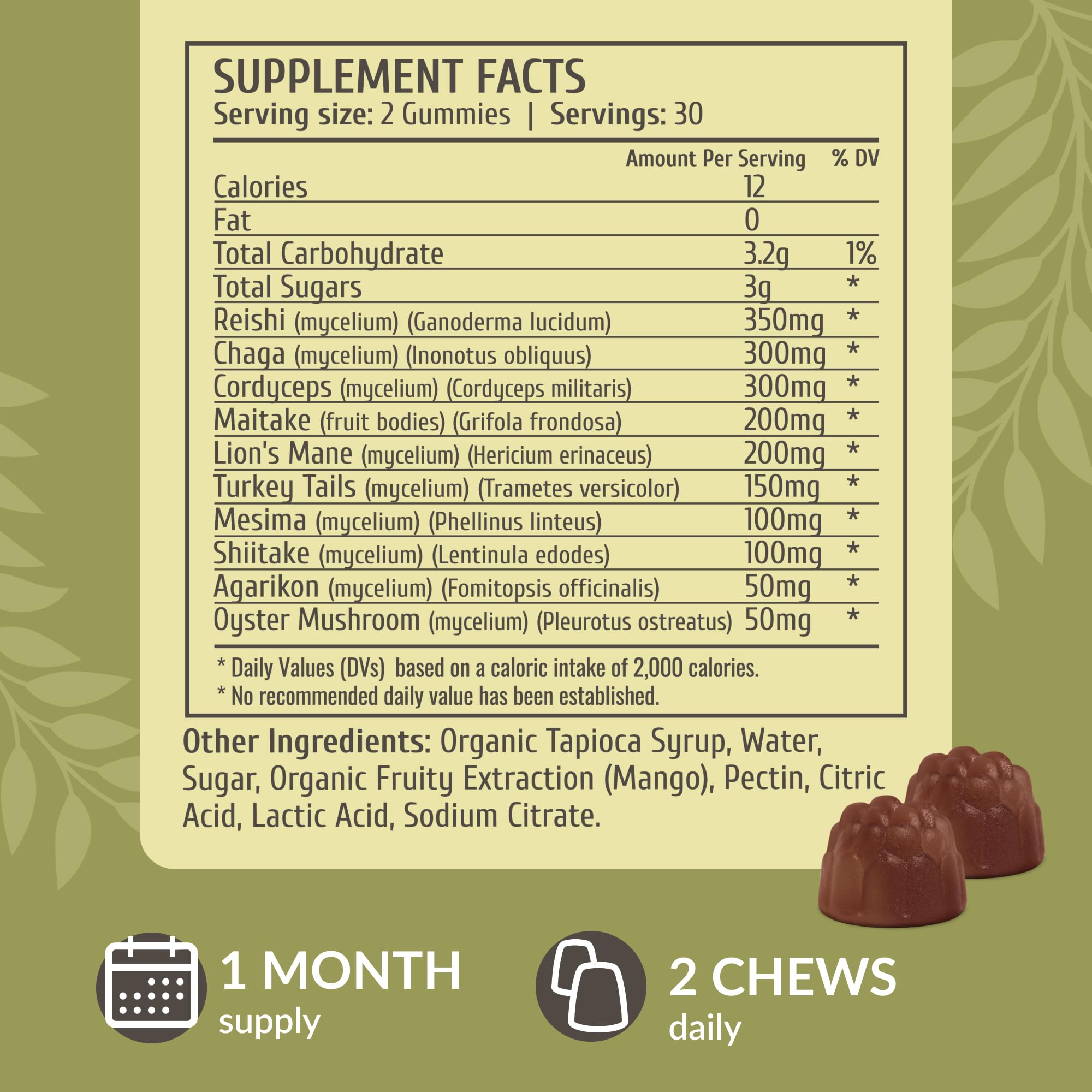 HERBAMAMA Vegan Non-GMO Gummies label close-up for clean ingredients and daily use.