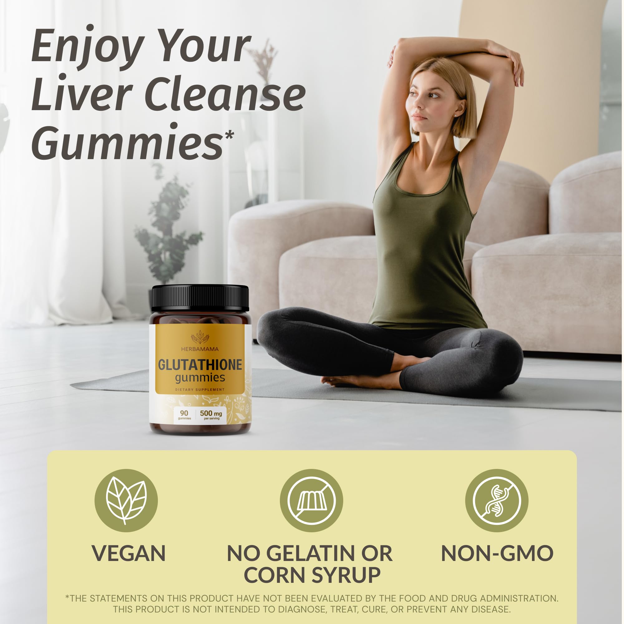 HERBAMAMA vegan non-GMO liver supplement gummies with banana flavor.