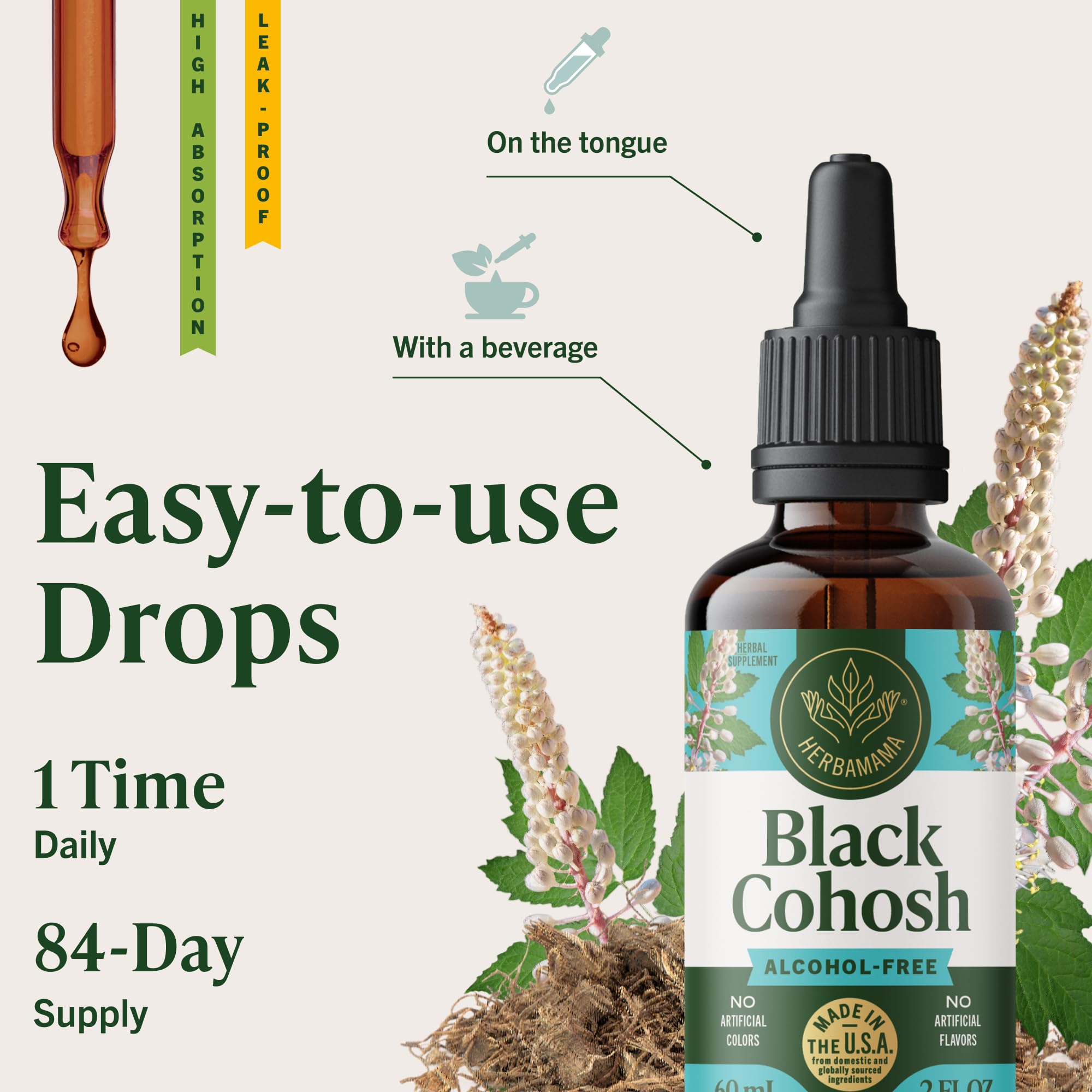 HERBAMAMA tincture uses vegetable glycerin, alcohol-free formula.