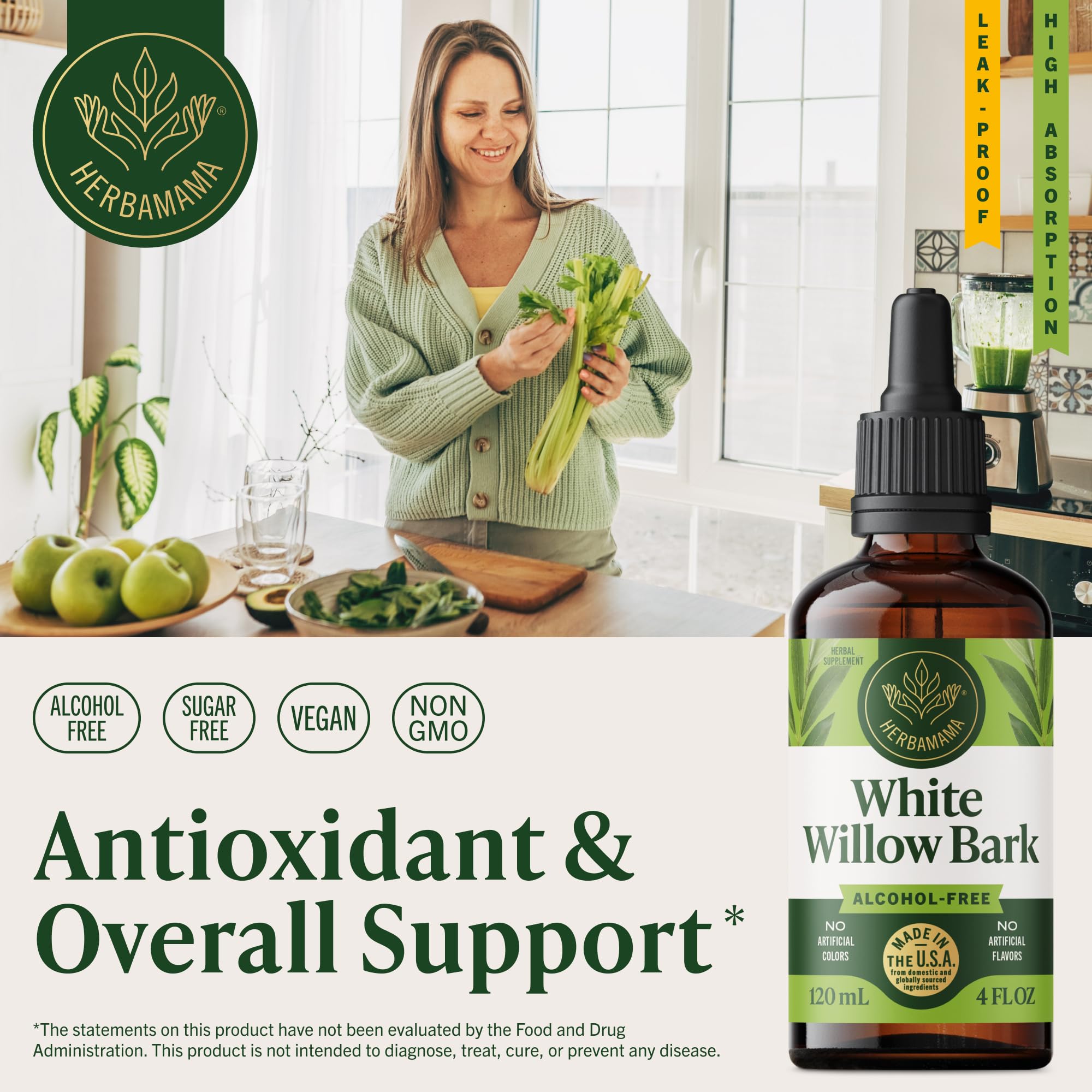 HERBAMAMA White Willow Bark Tincture dropper for precise daily servings