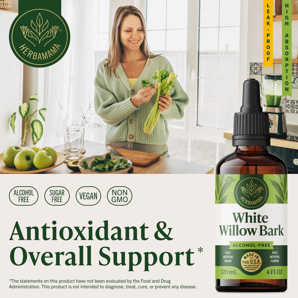 HERBAMAMA White Willow Bark Tincture dropper for precise daily servings