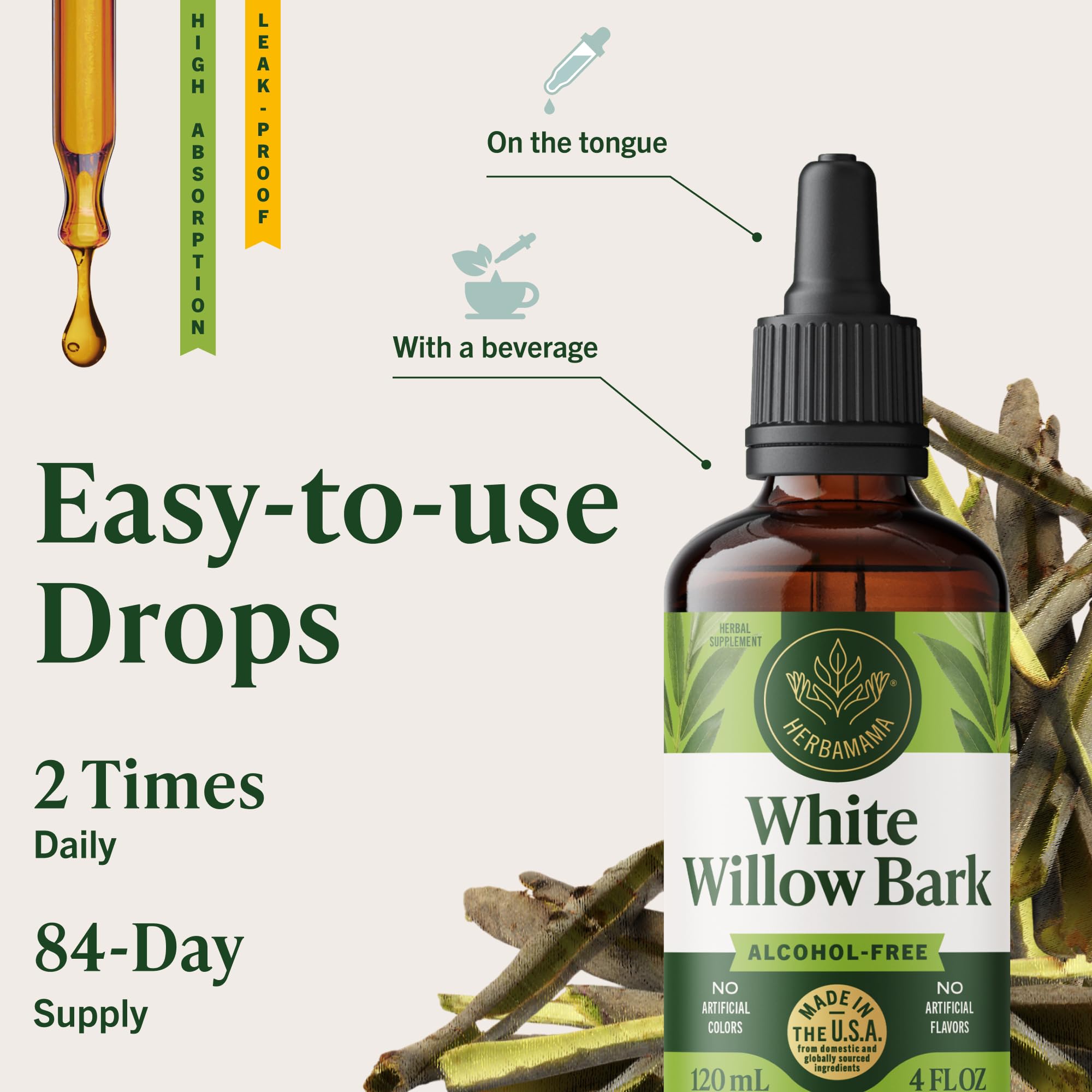 HERBAMAMA White Willow Bark Tincture packaging on a shelf