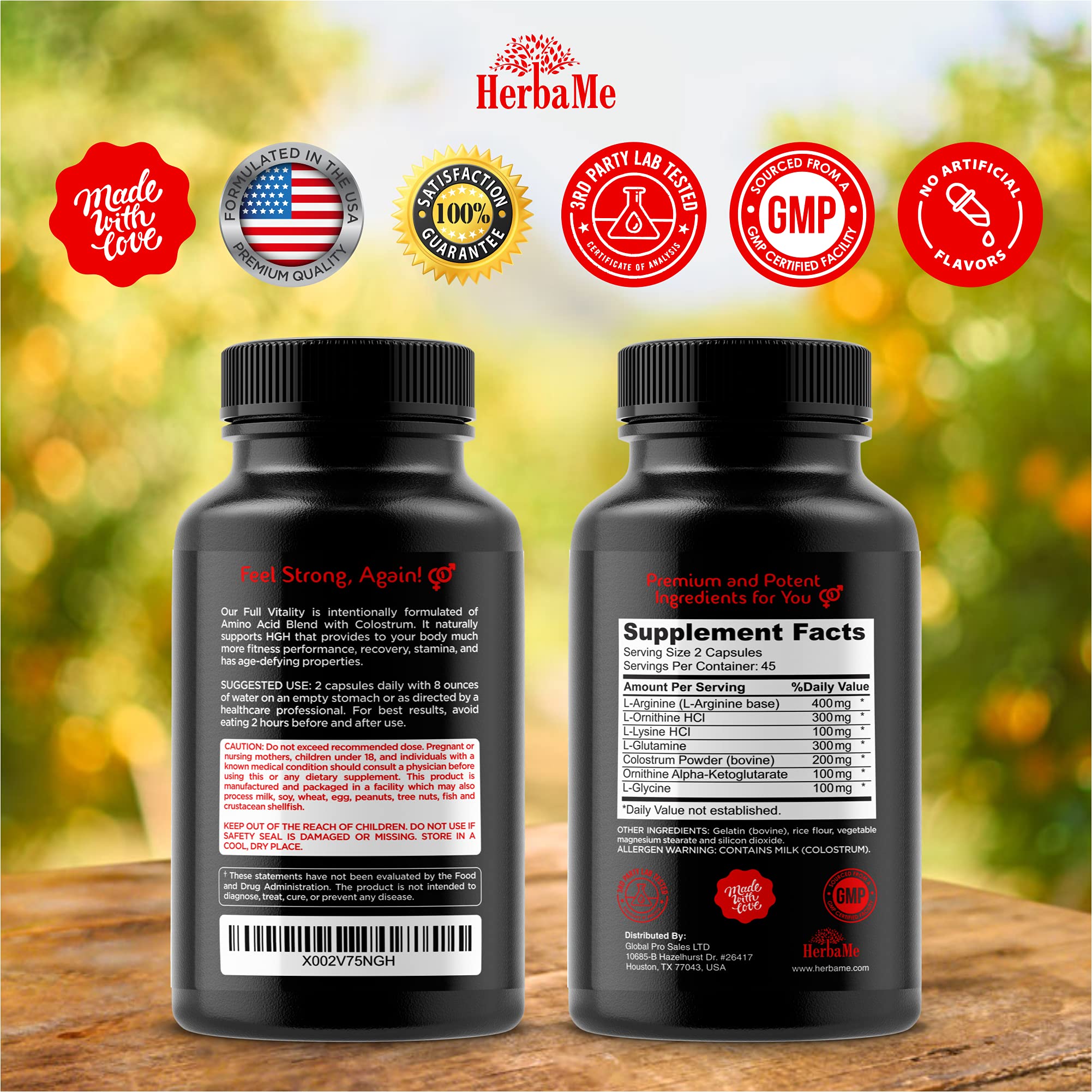 Close up of HerbaMe HGH capsules for energy support