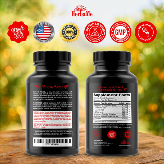 Close up of HerbaMe HGH capsules for energy support