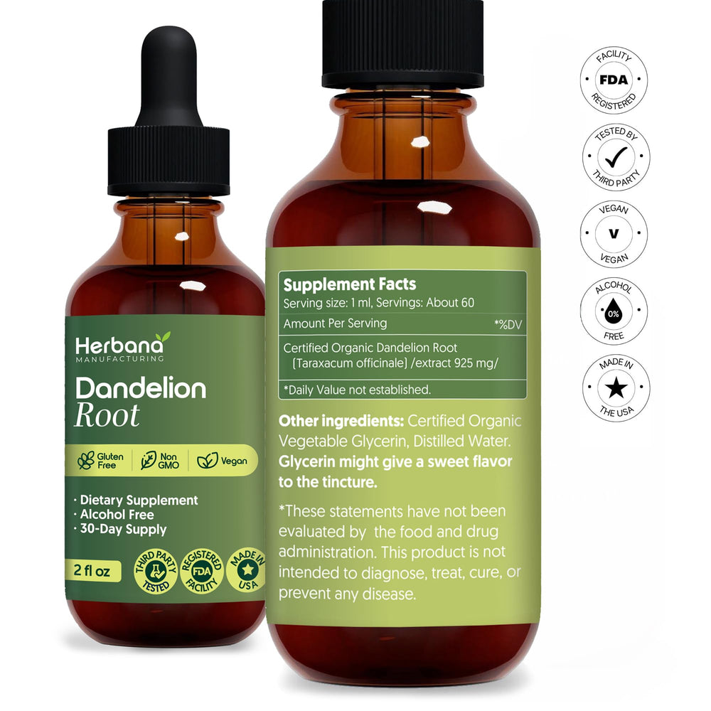 Herbana Manufacturing dandelion root drops for easy daily dosing