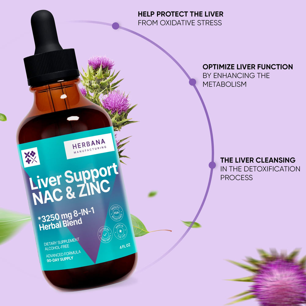 Herbana Liver Support NAC label closeup showing key ingredients for liver-friendly use.