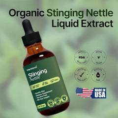 HERBANA label close-up highlighting organic nettle extract.
