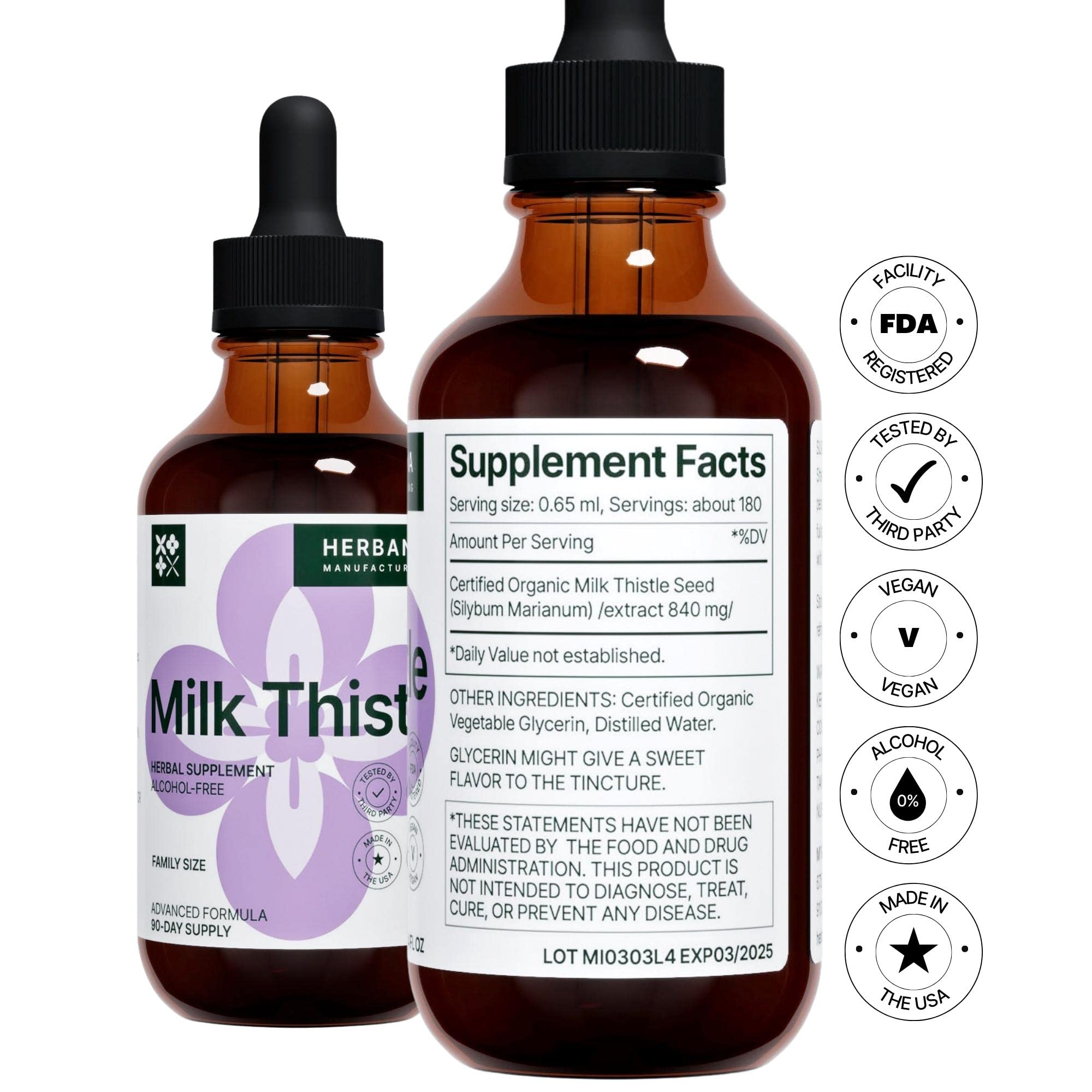 HERBANA Milk Thistle dropper bottle highlights easy dosing