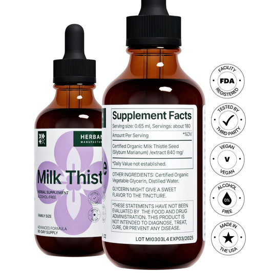 HERBANA Milk Thistle dropper bottle highlights easy dosing