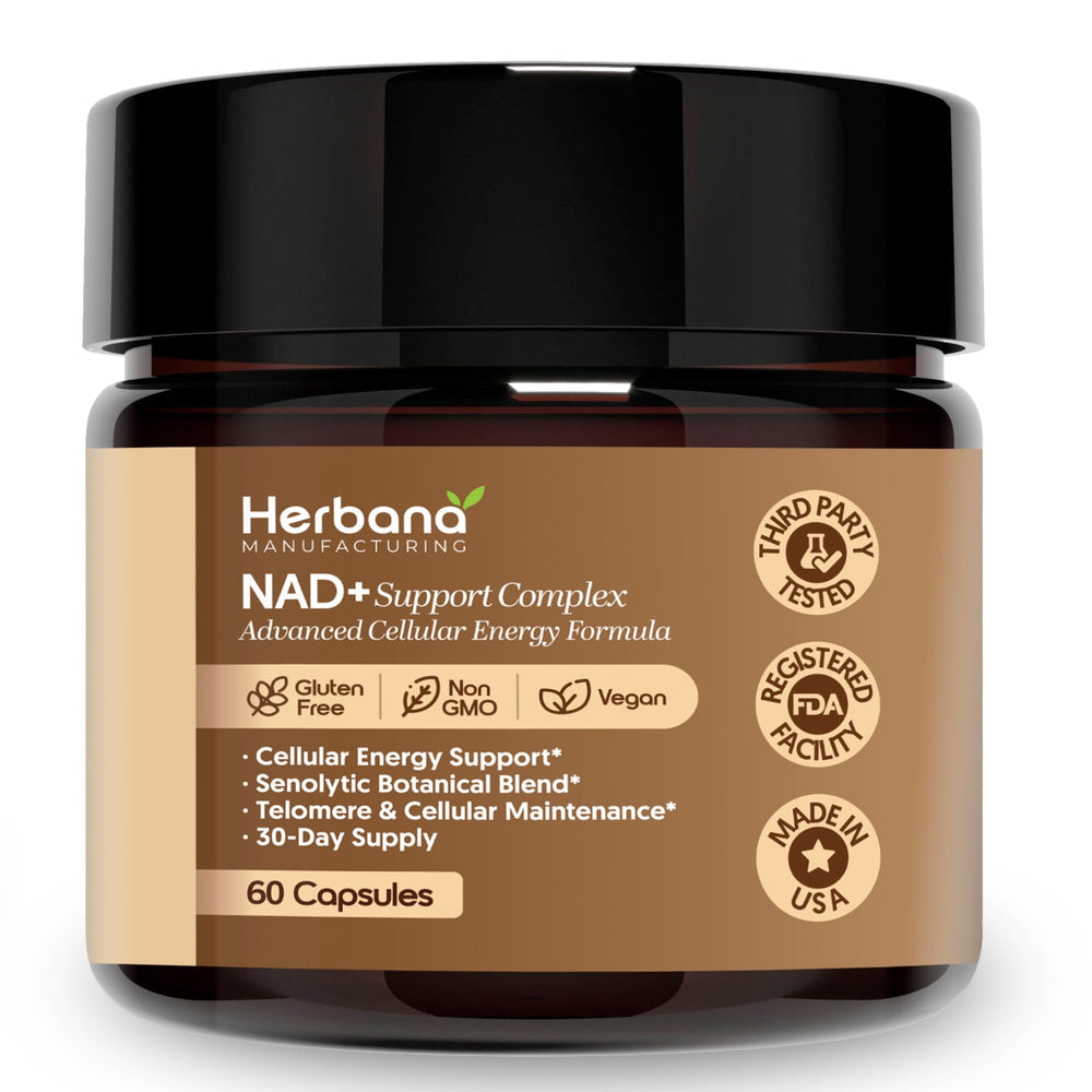 Herbana NAD+ Support Complex bottle front for daily energy support.