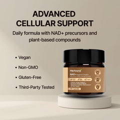 Herbana NAD+ Support Complex bottle on shelf ready for daily wellness routine.