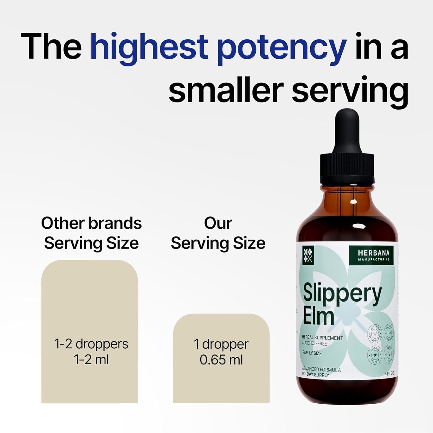 Back view of HERBANA Slippery Elm Bark bottle showing directions and ingredients.
