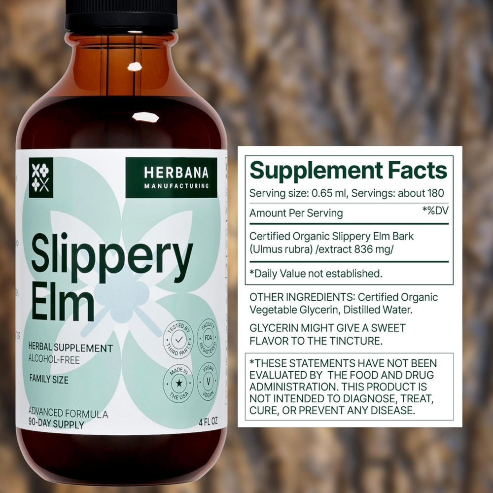 Dosing dropper in HERBANA Slippery Elm Bark drops for easy daily use.