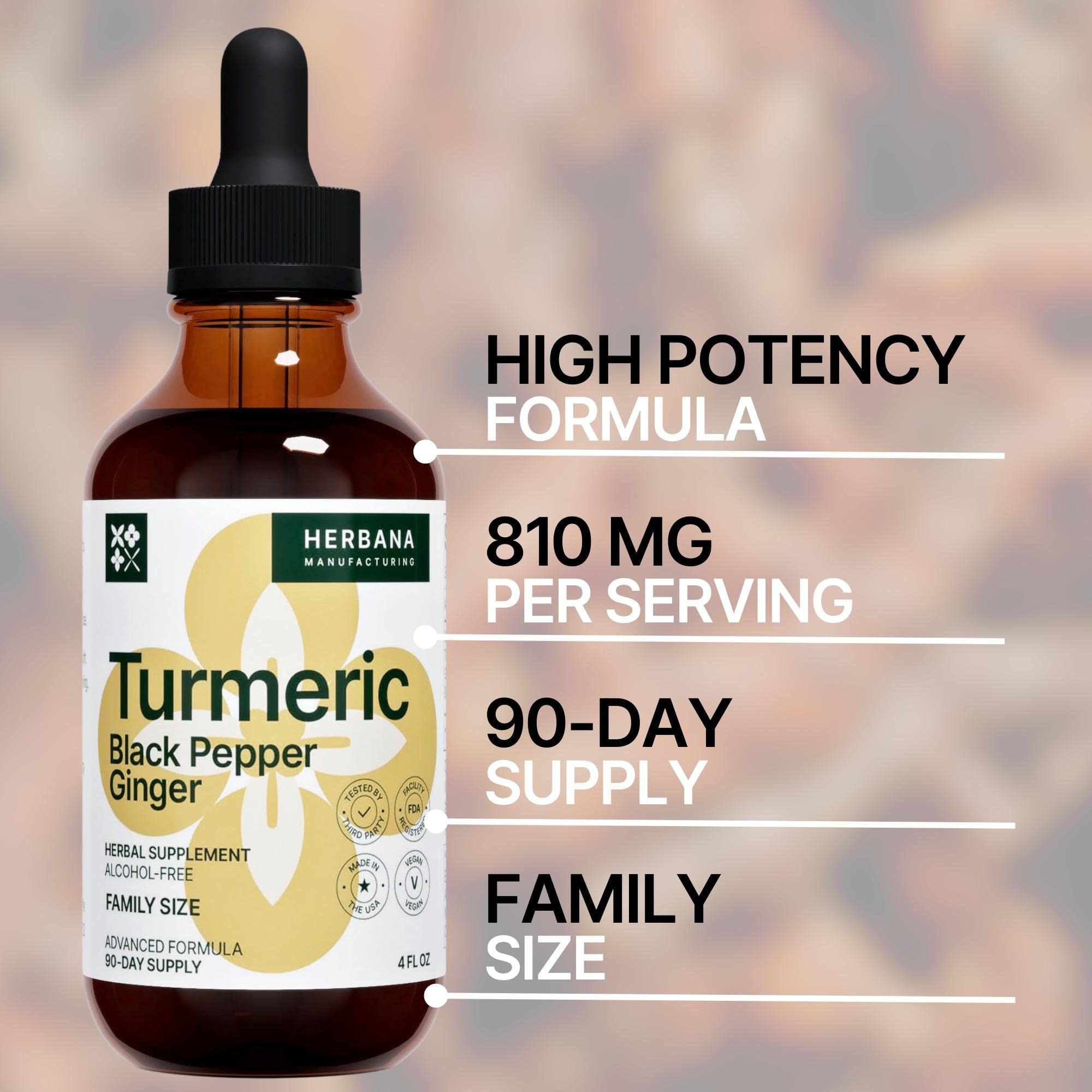 Herbana tincture bottle label closeup highlighting premium ingredients