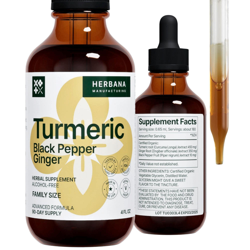 Herbana Turmeric 3-in-1 liquid bottle for convenient daily drops