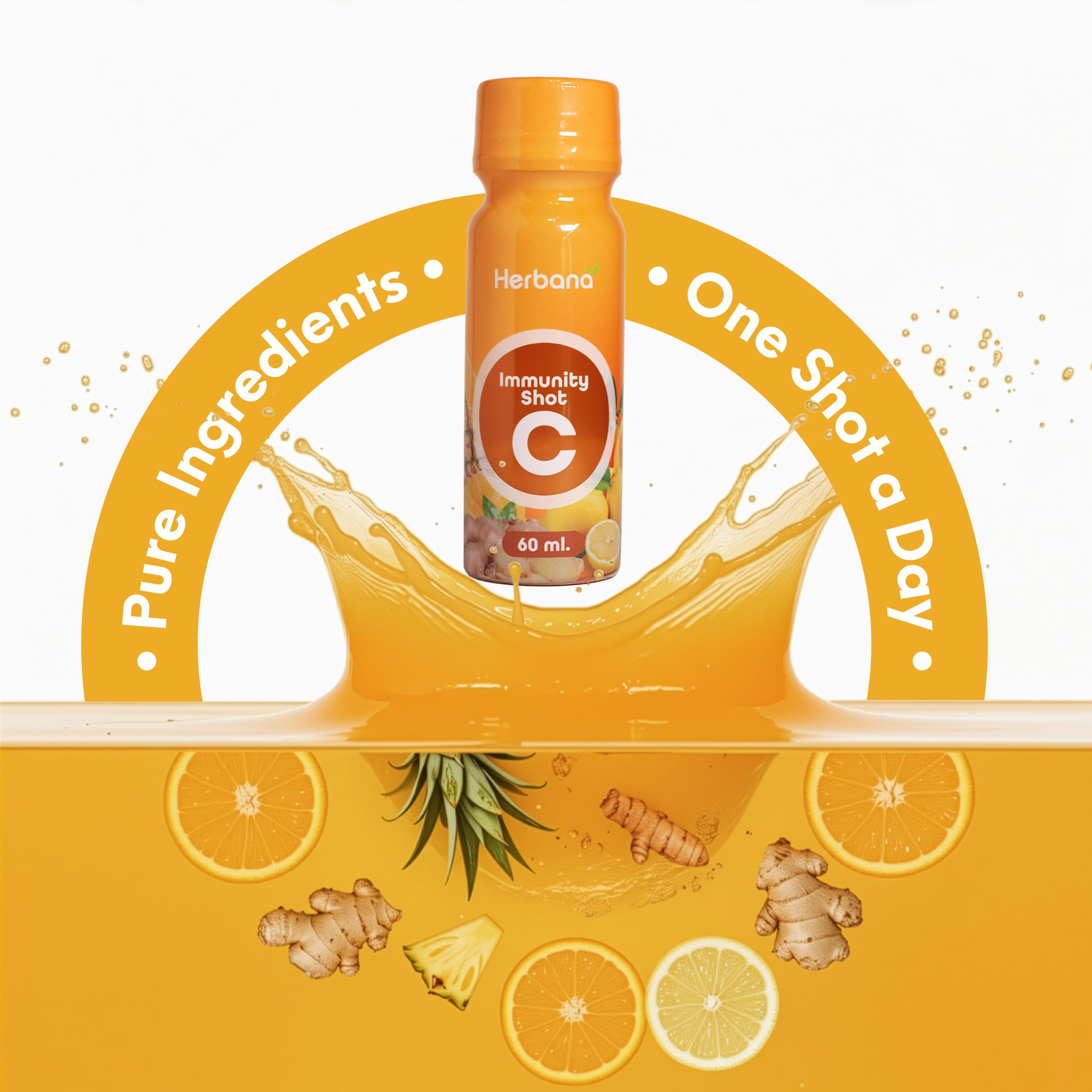 Chilled Herbana Wellness Shot served in a glass for ready-to-drink use