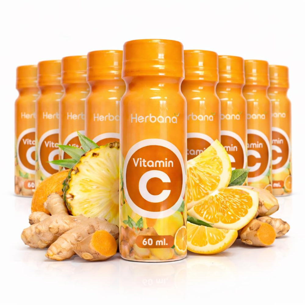 Herbana Wellness Shot bottle front view showing ginger-turmeric citrus for daily support