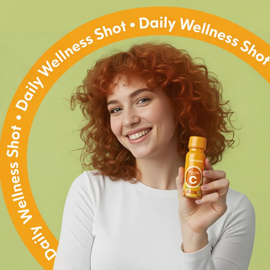Herbana Wellness Shot being poured into a glass with vibrant citrus