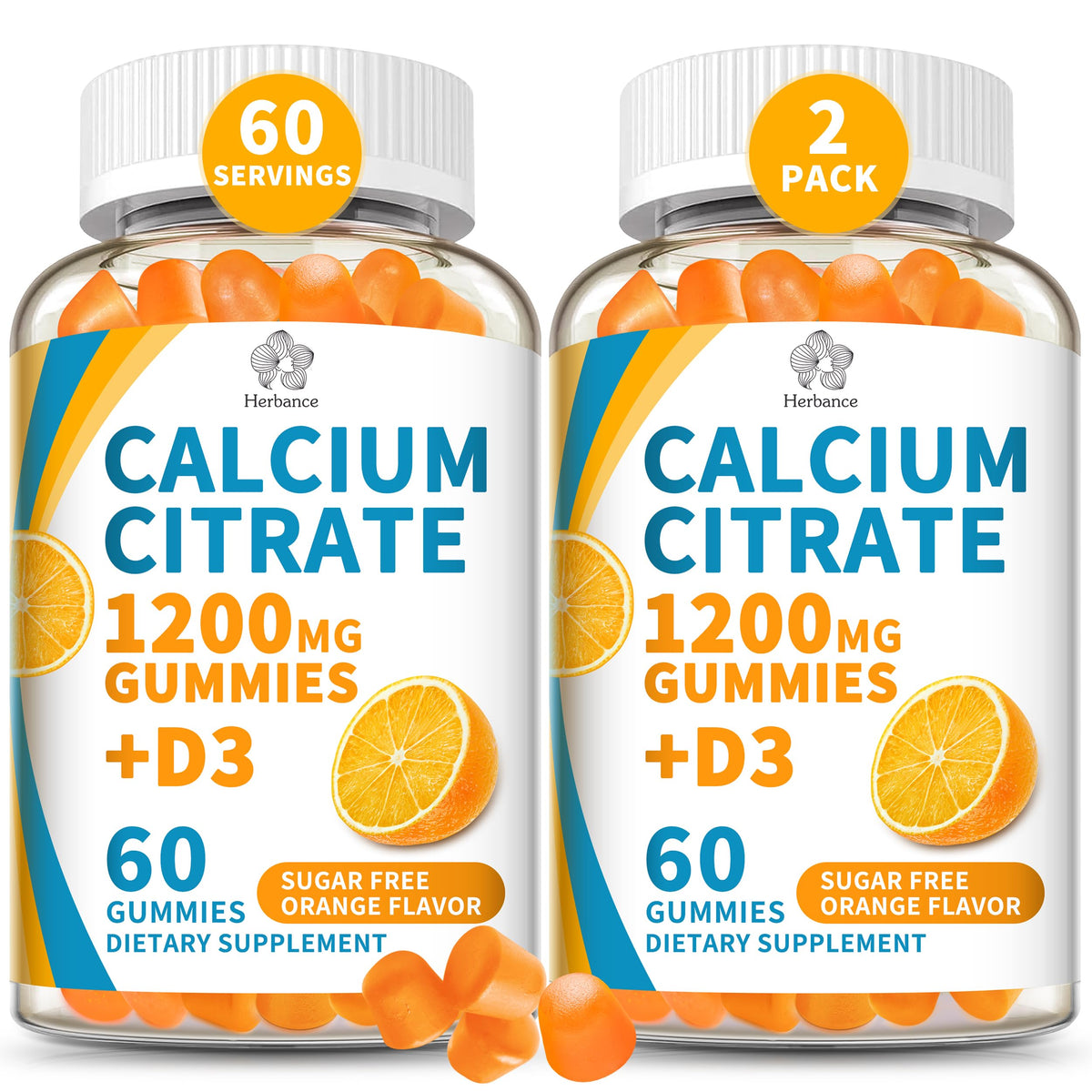 Herbance calcium citrate gummies bottle with orange flavor for daily calcium support
