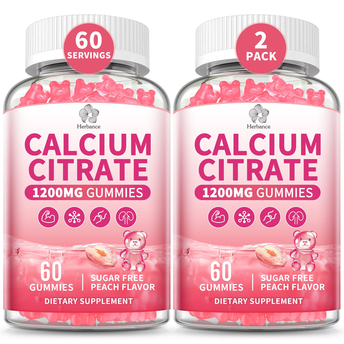 Herbance Calcium Citrate Gummies bottle front for high-absorption daily support