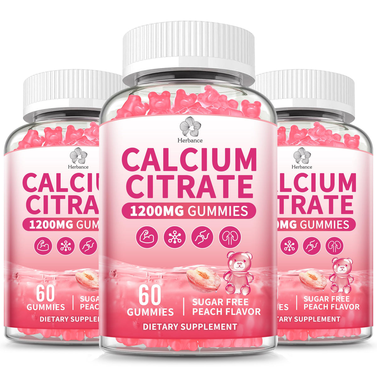 Herbance Calcium Citrate Gummies bottle-pour offers easy daily calcium support.