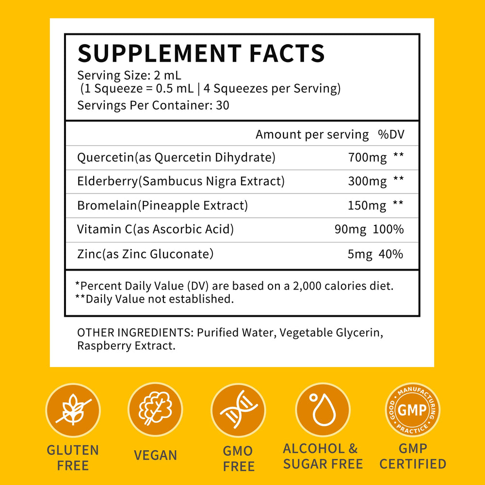 Herbance quercetin bromelain liquid drops with dropper for easy on-the-go dosing.