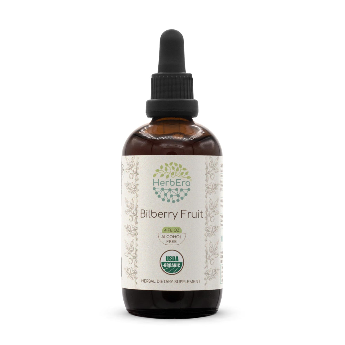 HerbEra Bilberry B120 tincture bottle with dropper for easy dosing