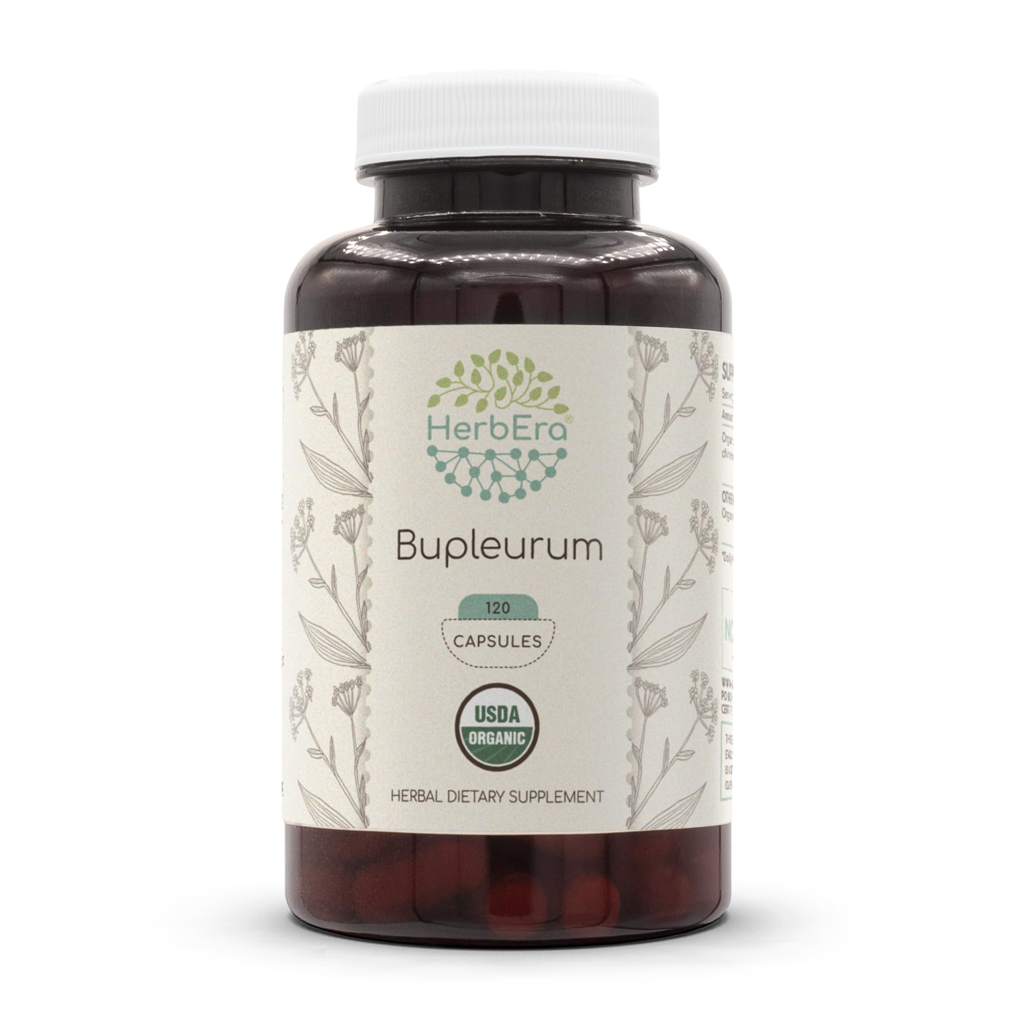 HerbEra Bupleurum USDA Organic capsules, convenient daily supplement for natural support.