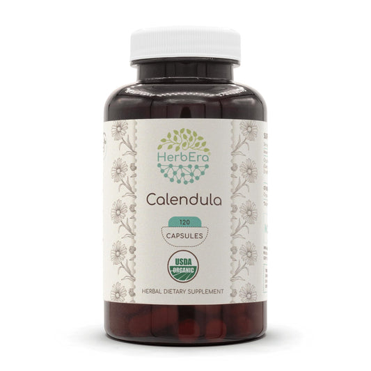 HerbEra Calendula organic bottle with capsules for daily wellness
