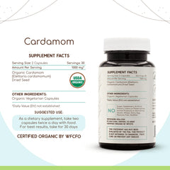 HerbEra Cardamom capsules pour demonstrating easy dosage.