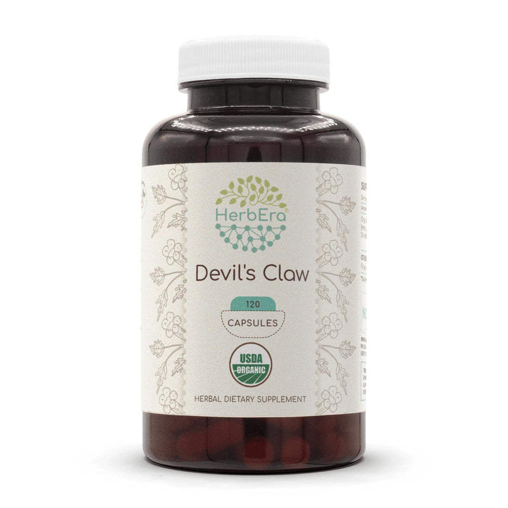 HerbEra Devil's Claw organic capsules bottle supports daily wellness for active adults