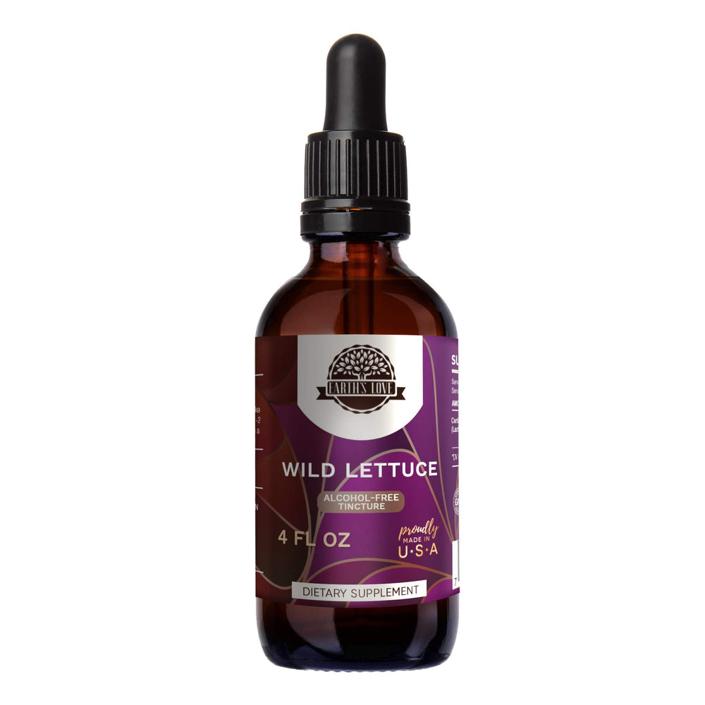 HerbEra Earth's Love wild lettuce bottle showing premium tincture in a glass dropper.