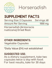 HerbEra horseradish dried root detail emphasizes natural sourcing.