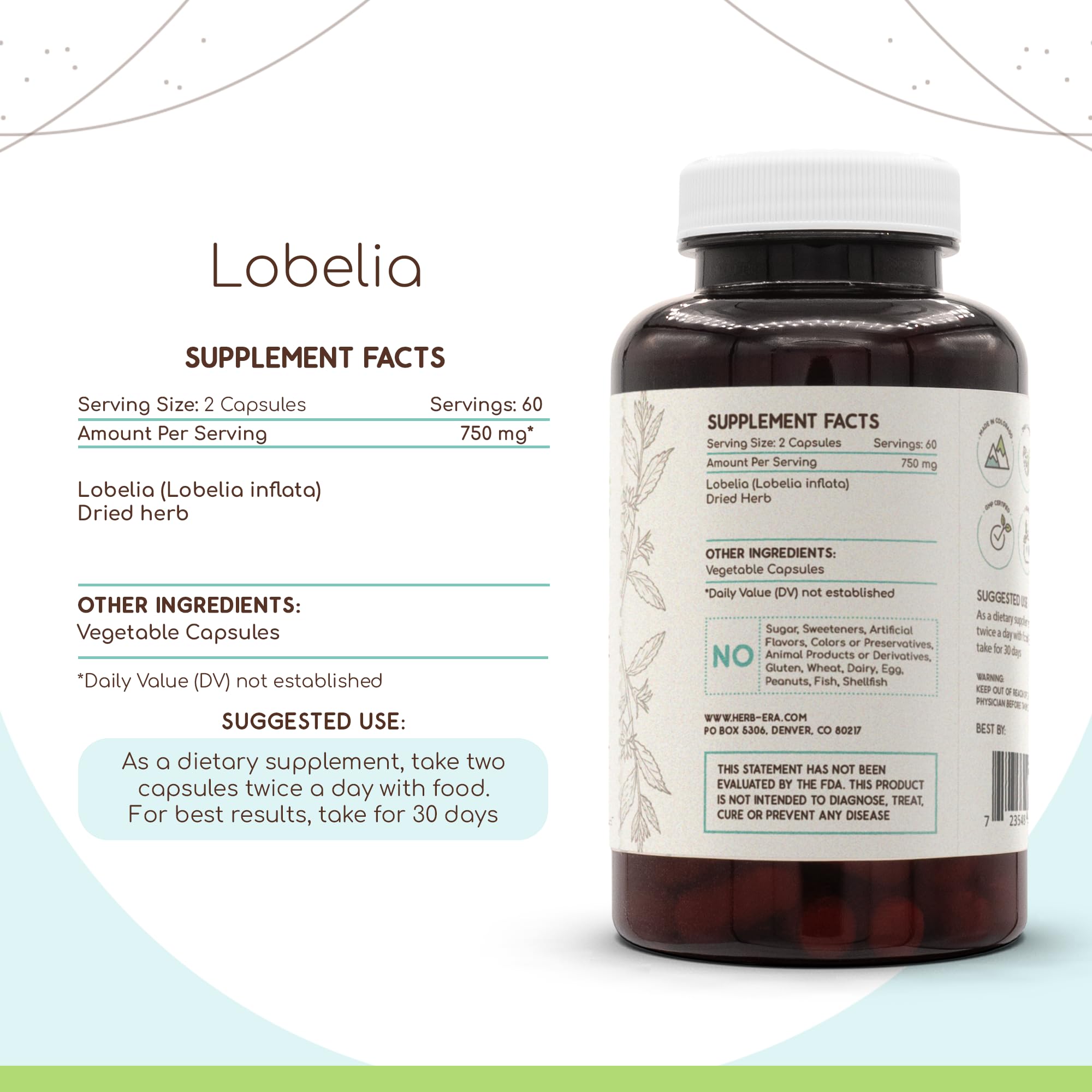 HerbEra Lobelia capsules pour demonstrates easy dispensing and dosing.